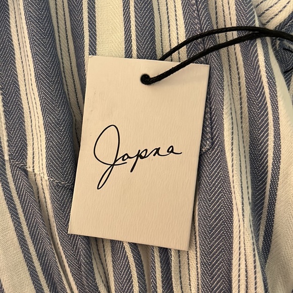 Japna Blue and White stripes button up high low dress. - Picture 2 of 6
